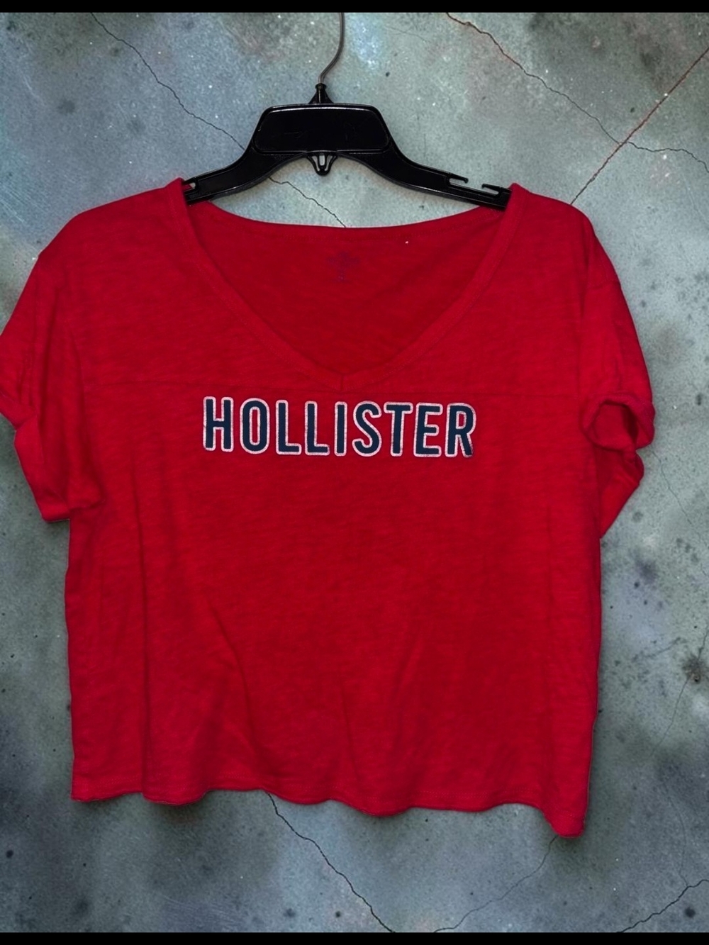 Hollister Red V-Neck Logo Crop Tee